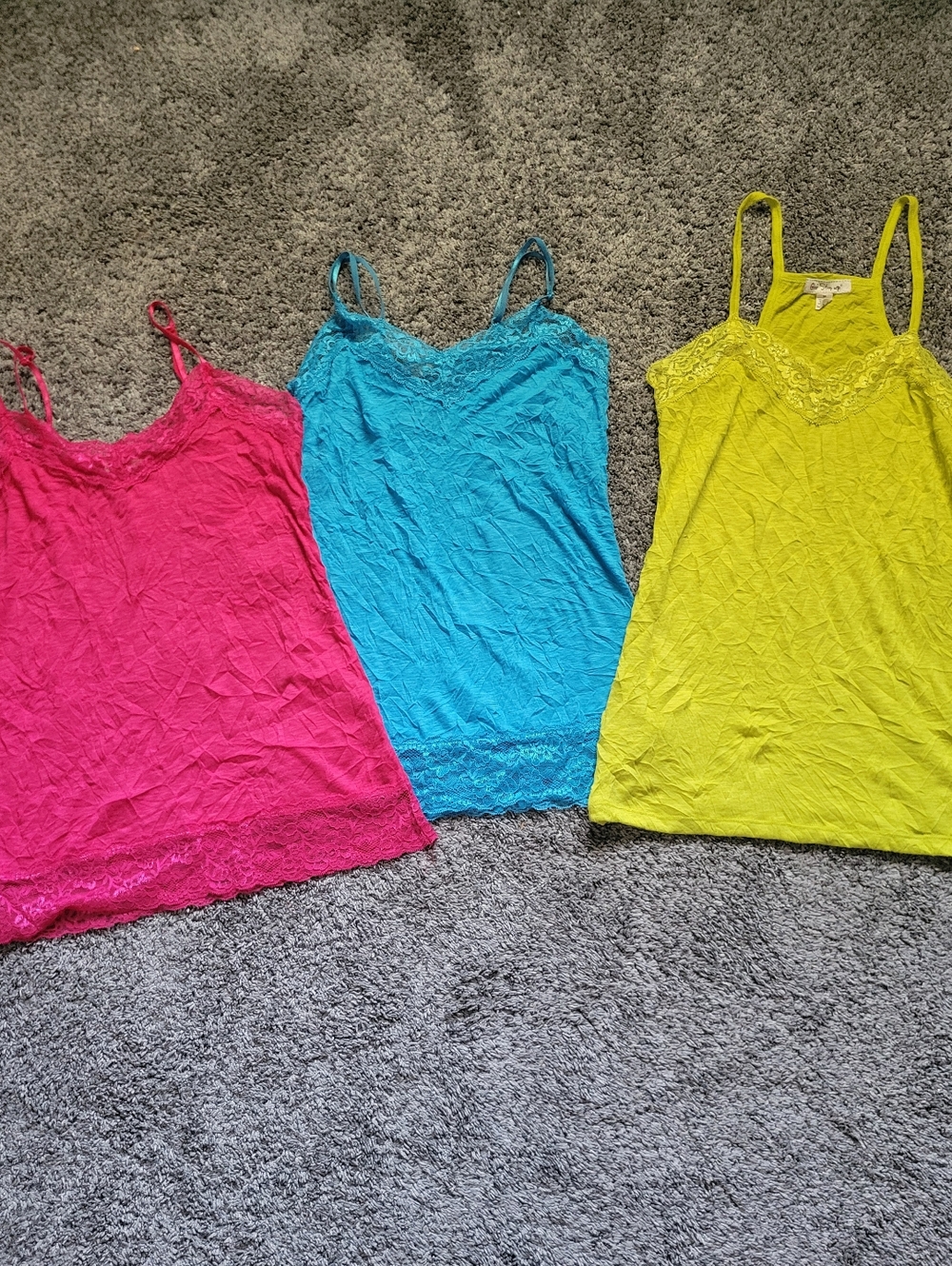 Lace-Trim Cami Tank Top - Pink, Blue, Yellow Size Medium Bundle